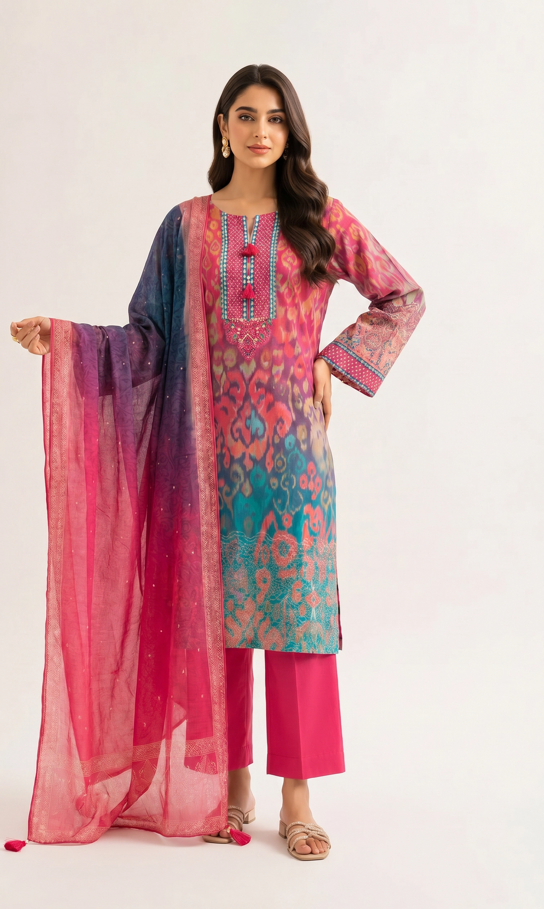 3 Piece - Digital Printed Embroidered Suit - 42501927