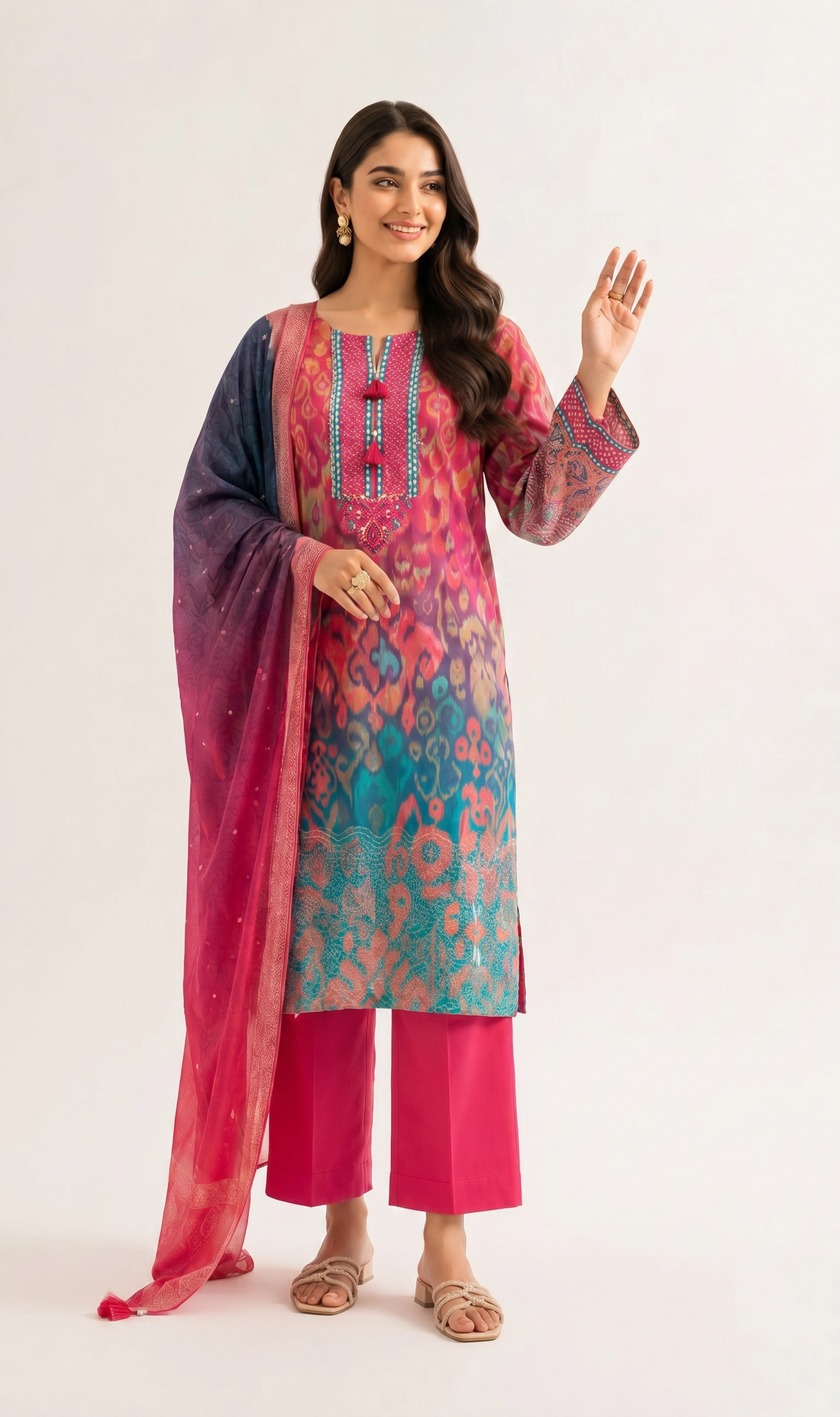 3 Piece - Digital Printed Embroidered Suit - 42501927