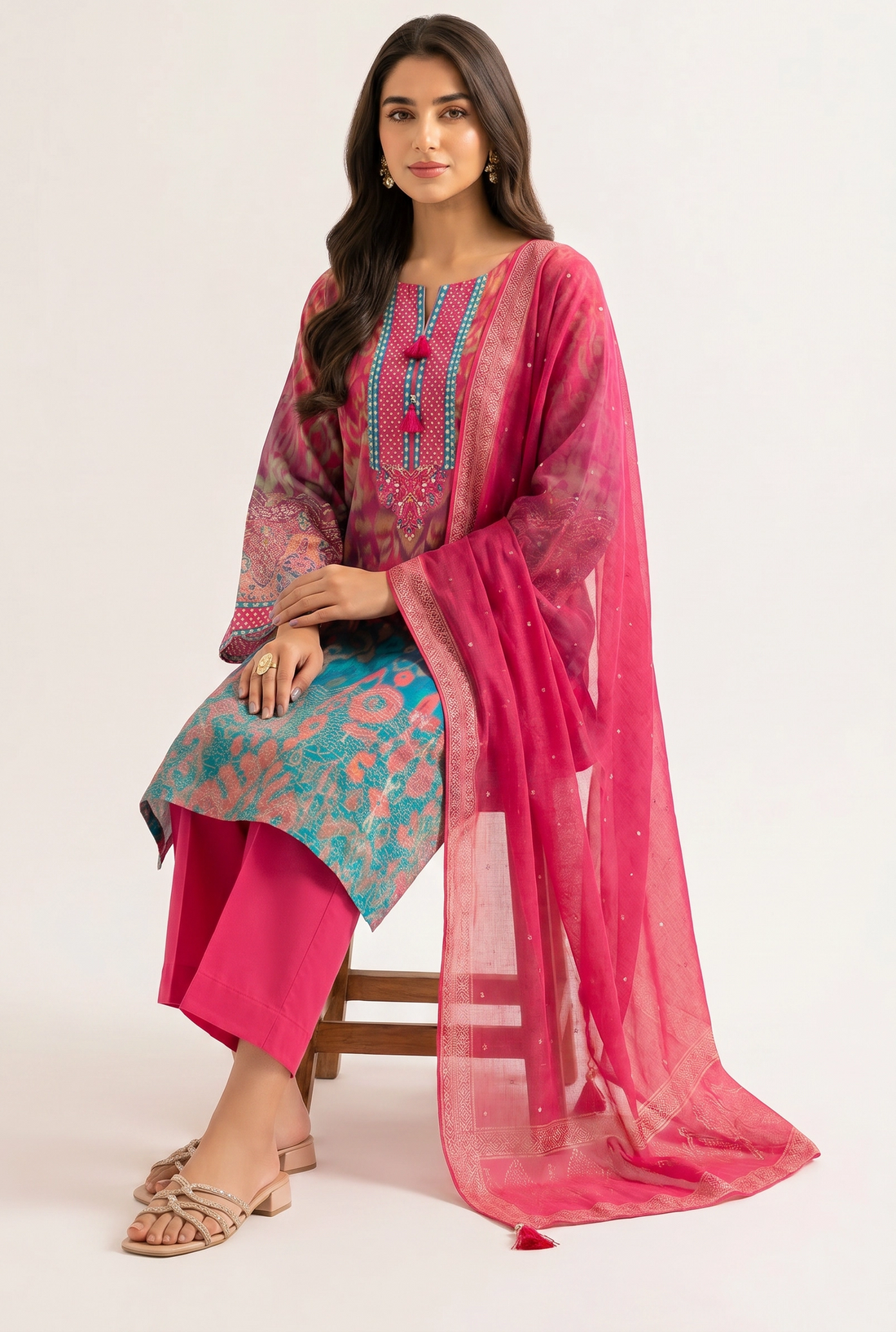 3 Piece - Digital Printed Embroidered Suit - 42501927