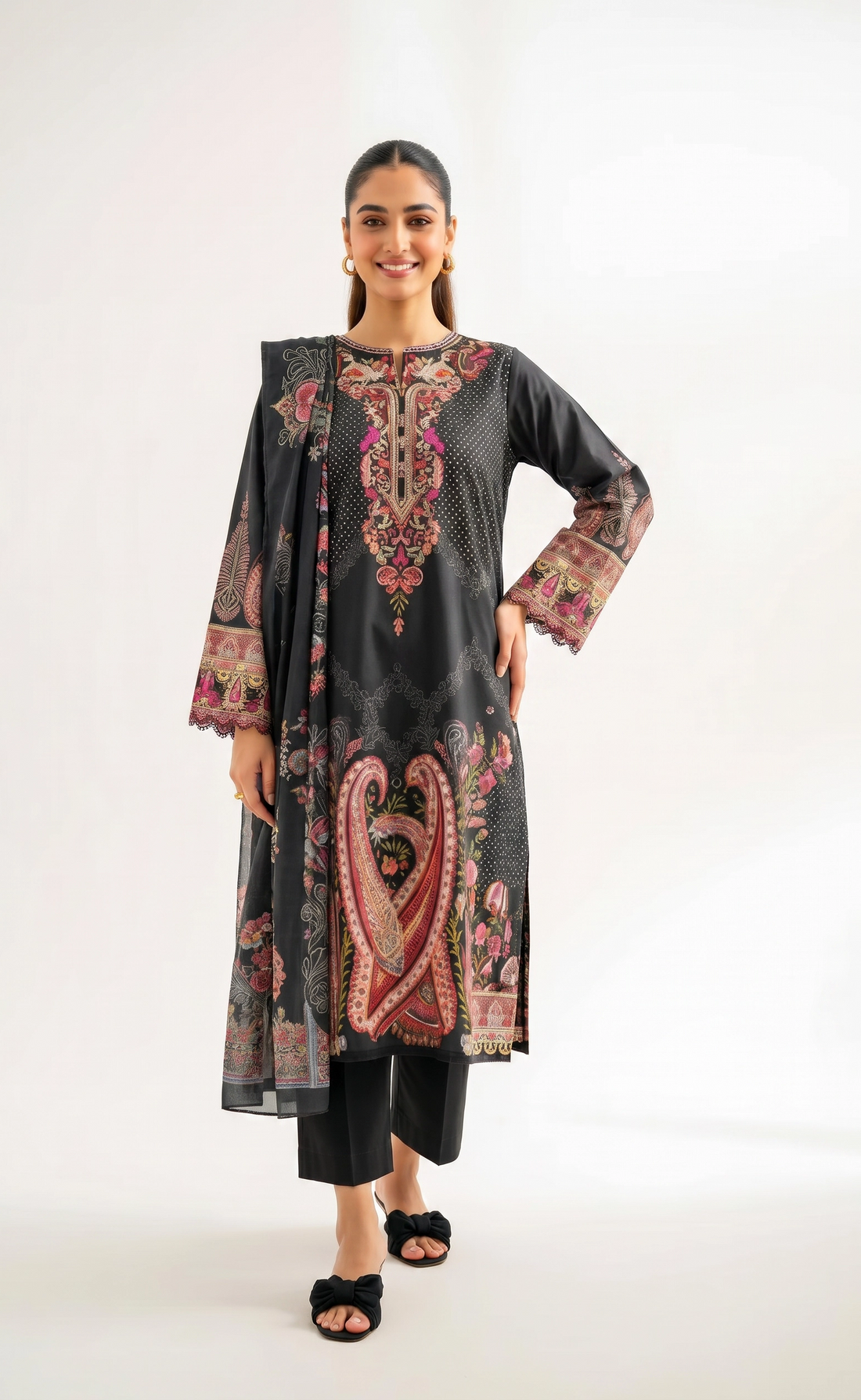 3 Piece - Digital Printed Embroidered Suit - 42501924