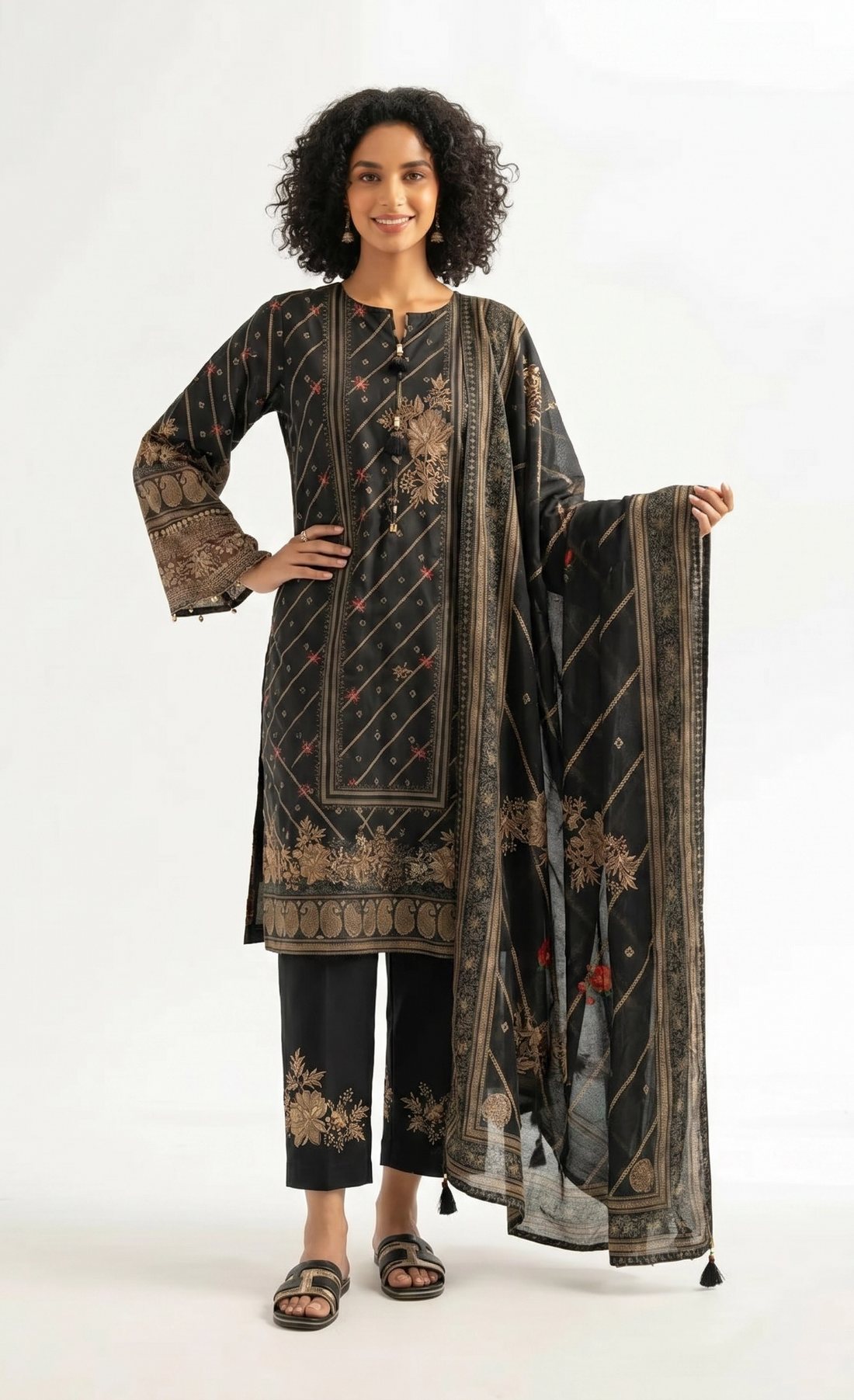 3 Piece - Digital Printed Embroidered Suit - 42501930