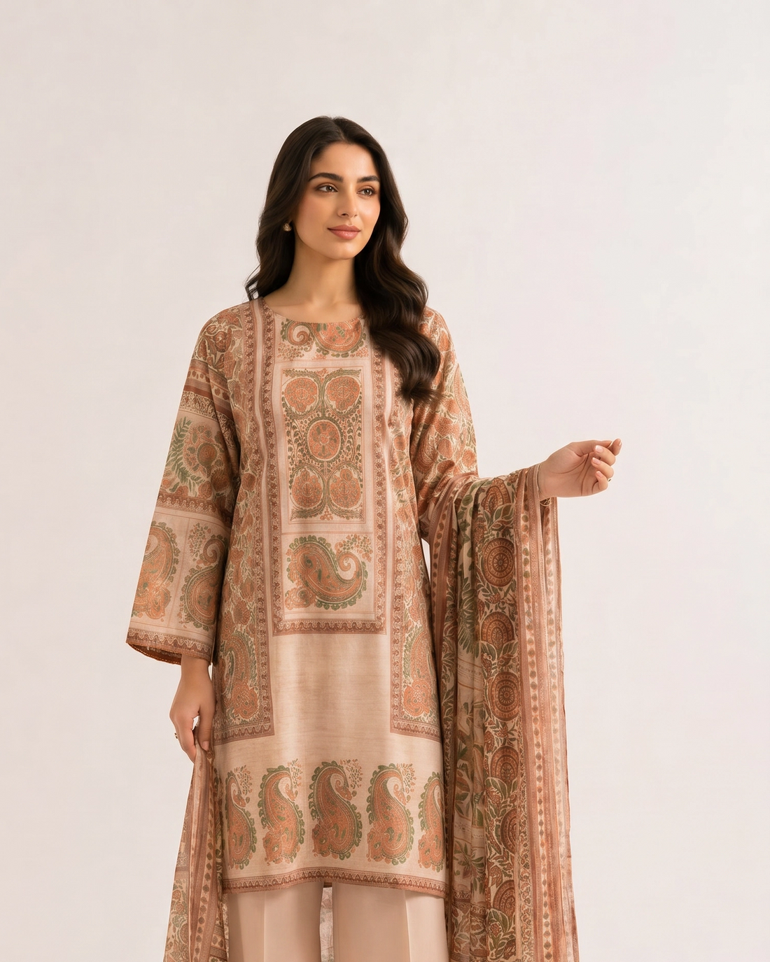 3 Piece - Digital Printed Embroidered Suit - 42501925