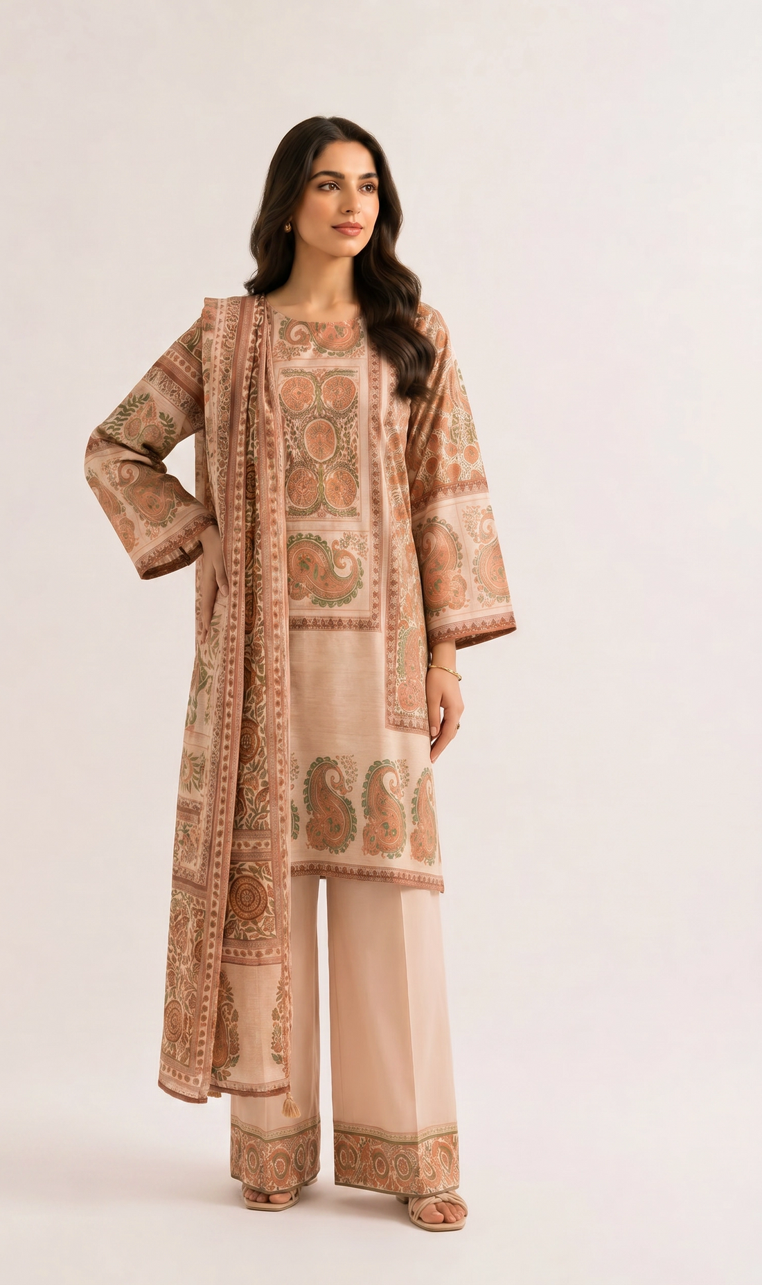 3 Piece - Digital Printed Embroidered Suit - 42501925