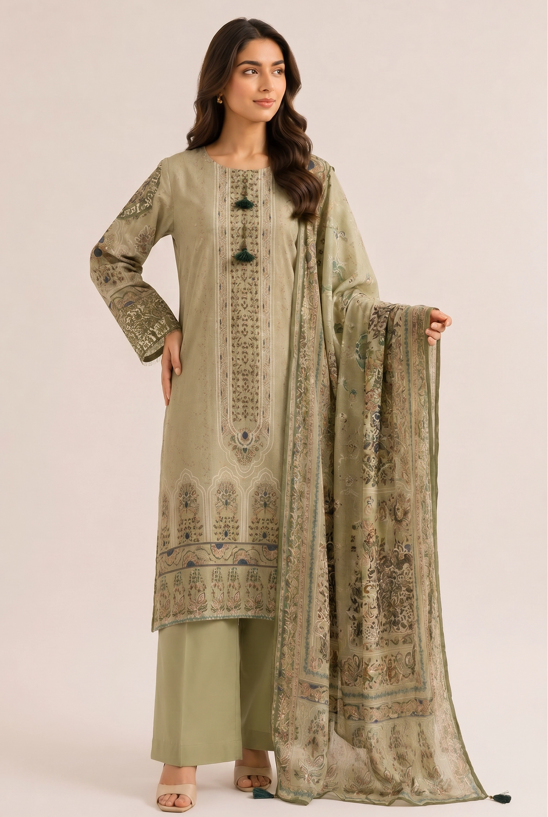 3 Piece - Digital Printed Embroidered Suit - 42501926