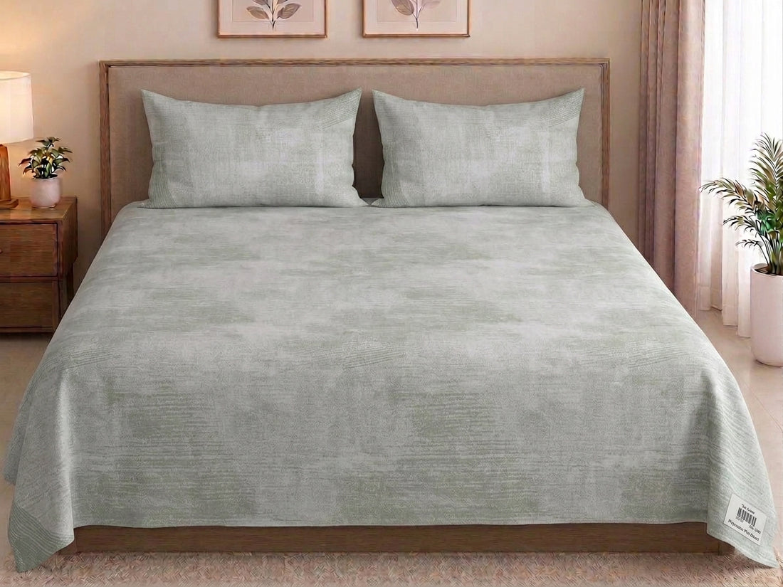 Sage green textured cotton bedspread with matching pillowcases