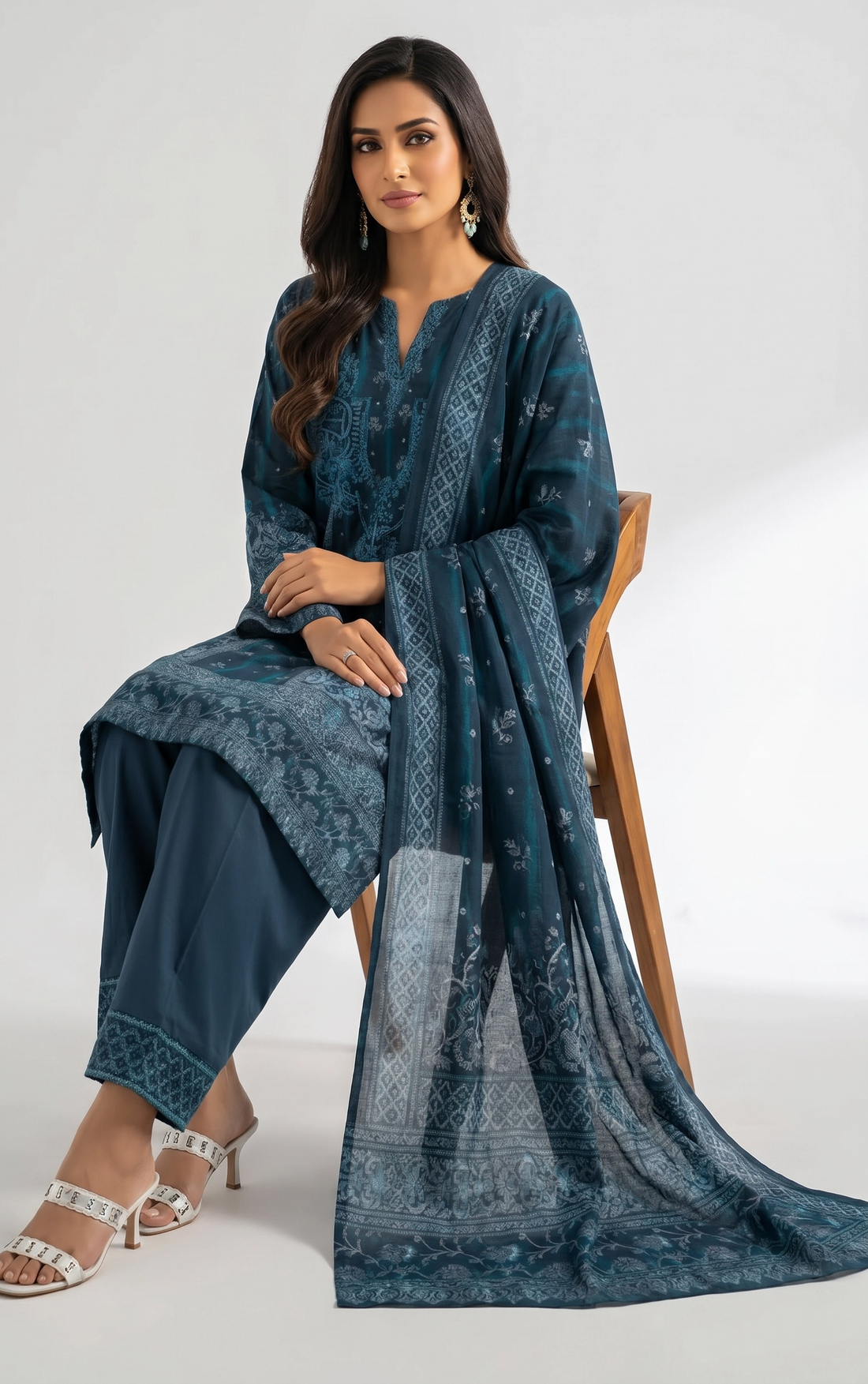 3 Piece - Digital Printed Embroidered Suit - 42501932