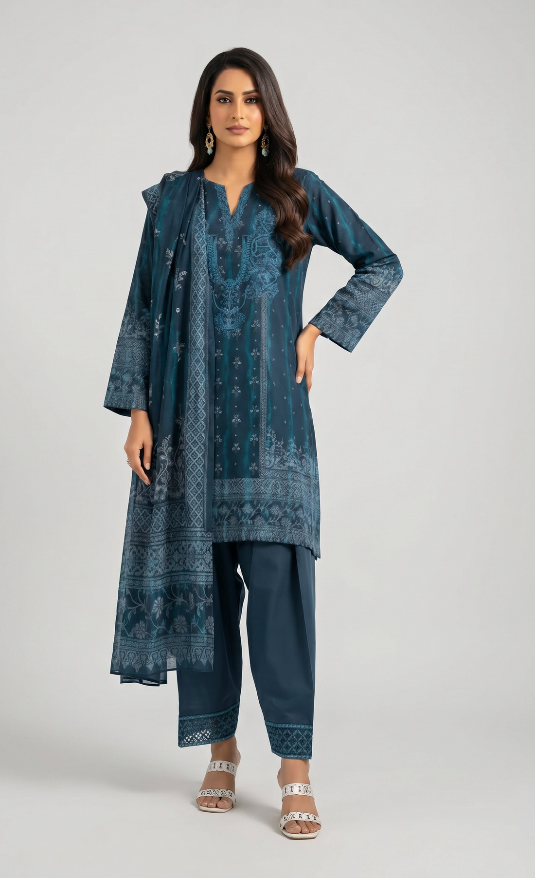 3 Piece - Digital Printed Embroidered Suit - 42501932