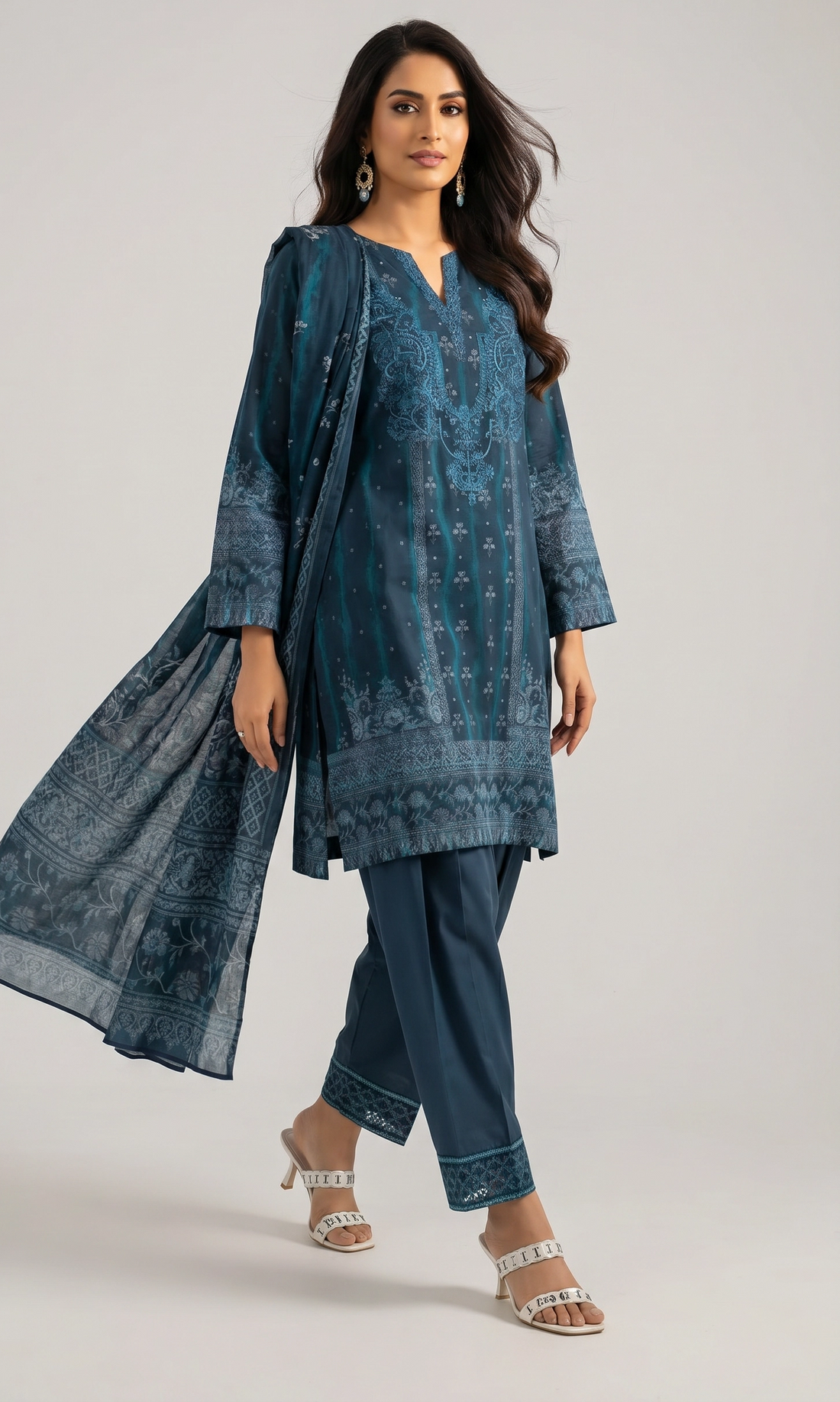 3 Piece - Digital Printed Embroidered Suit - 42501932
