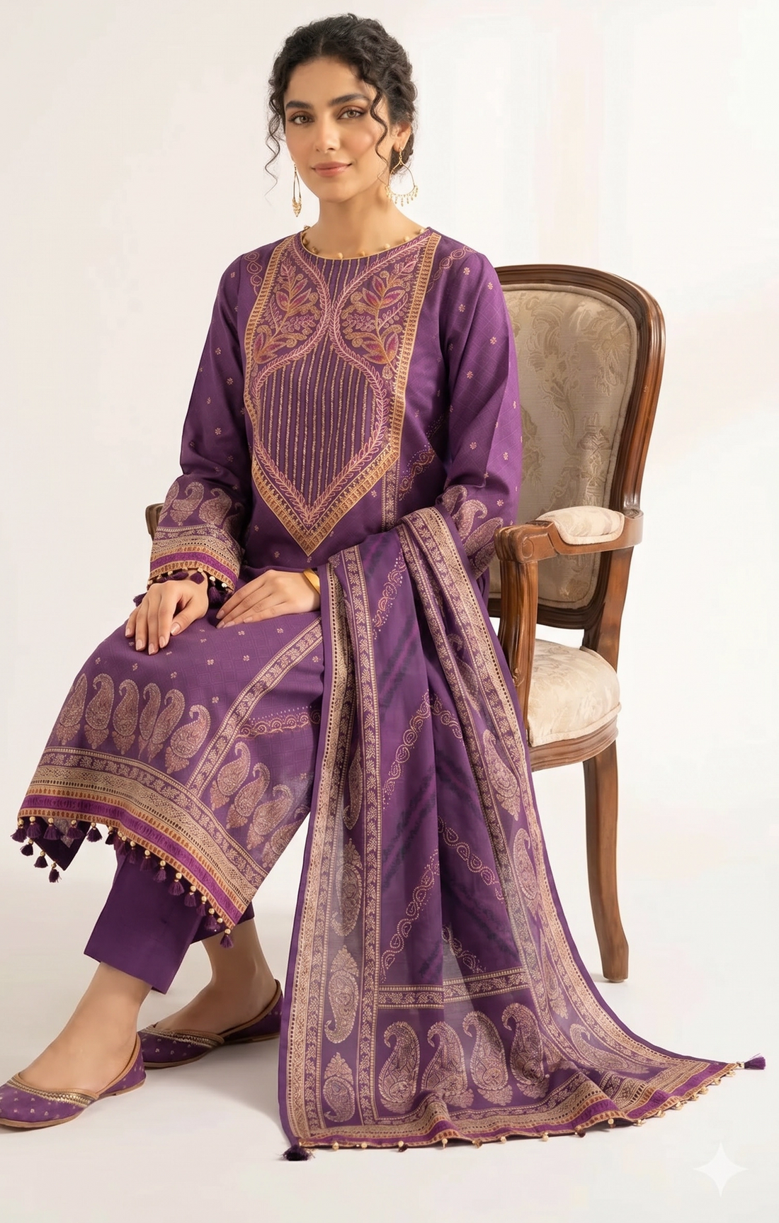 3 Piece - Digital Printed Embroidered Suit - 42501929