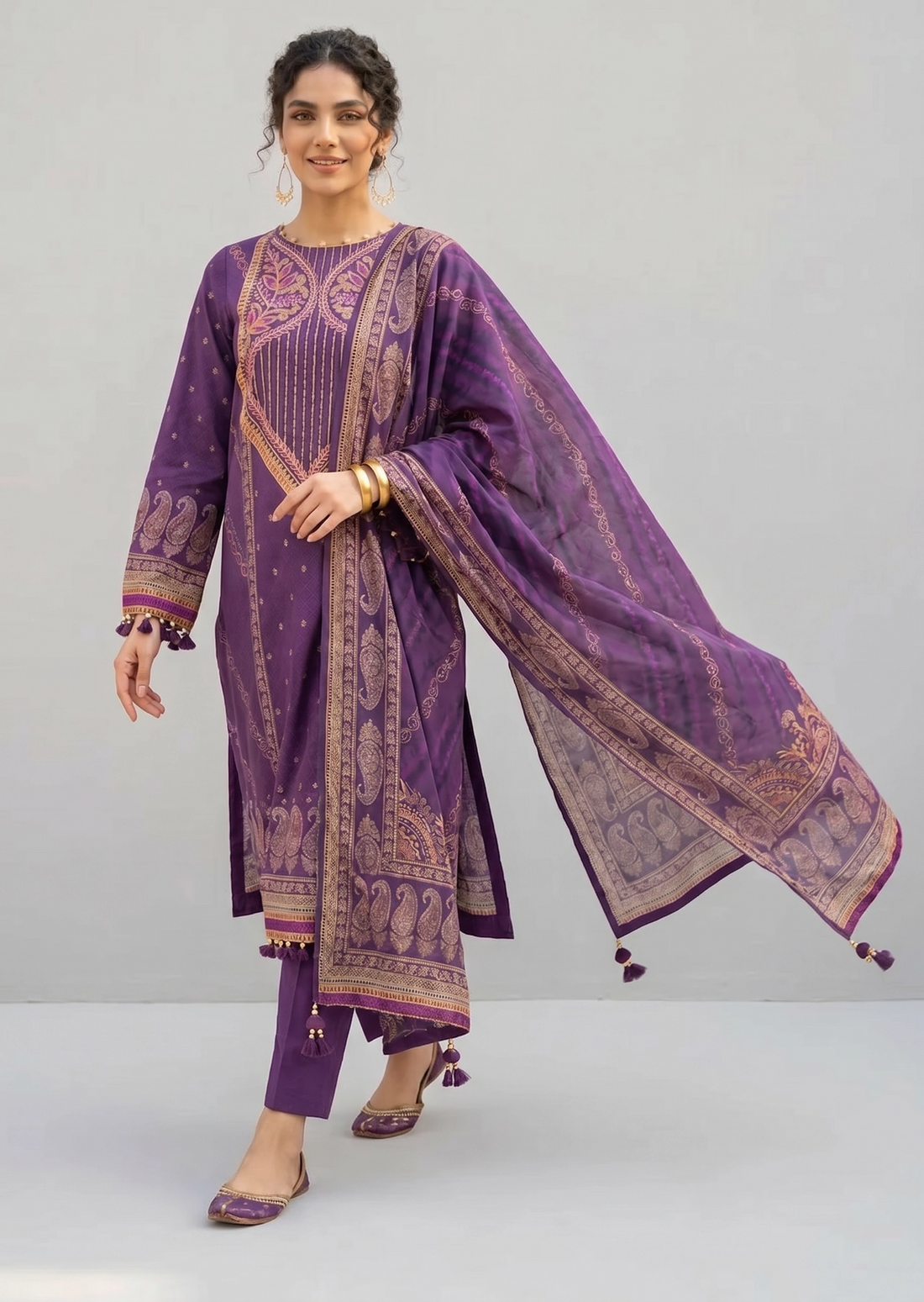 3 Piece - Digital Printed Embroidered Suit - 42501929