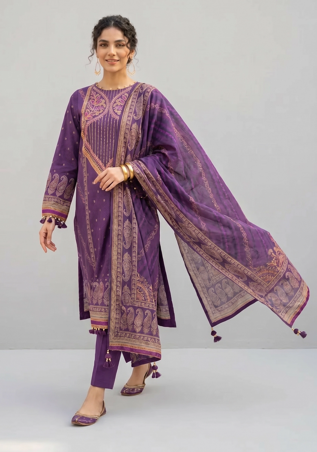 3 Piece - Digital Printed Embroidered Suit - 42501929