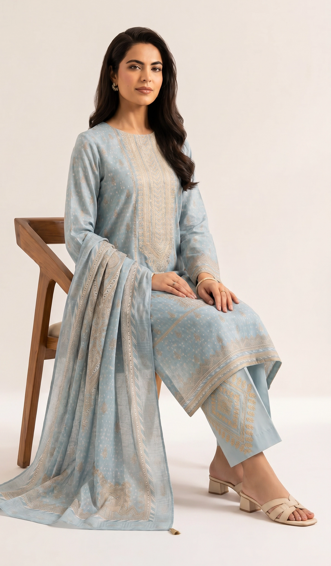 3 Piece - Digital Printed Embroidered Suit - 42501933