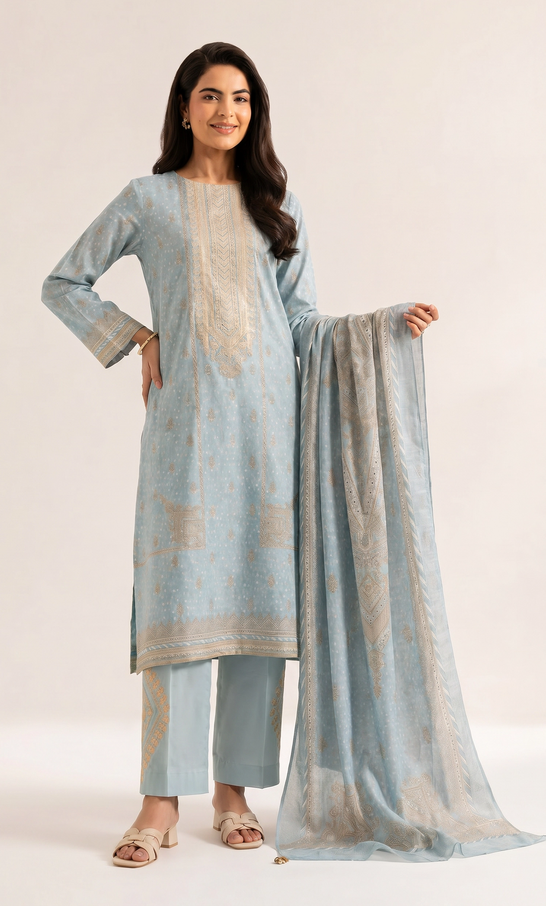 3 Piece - Digital Printed Embroidered Suit - 42501933