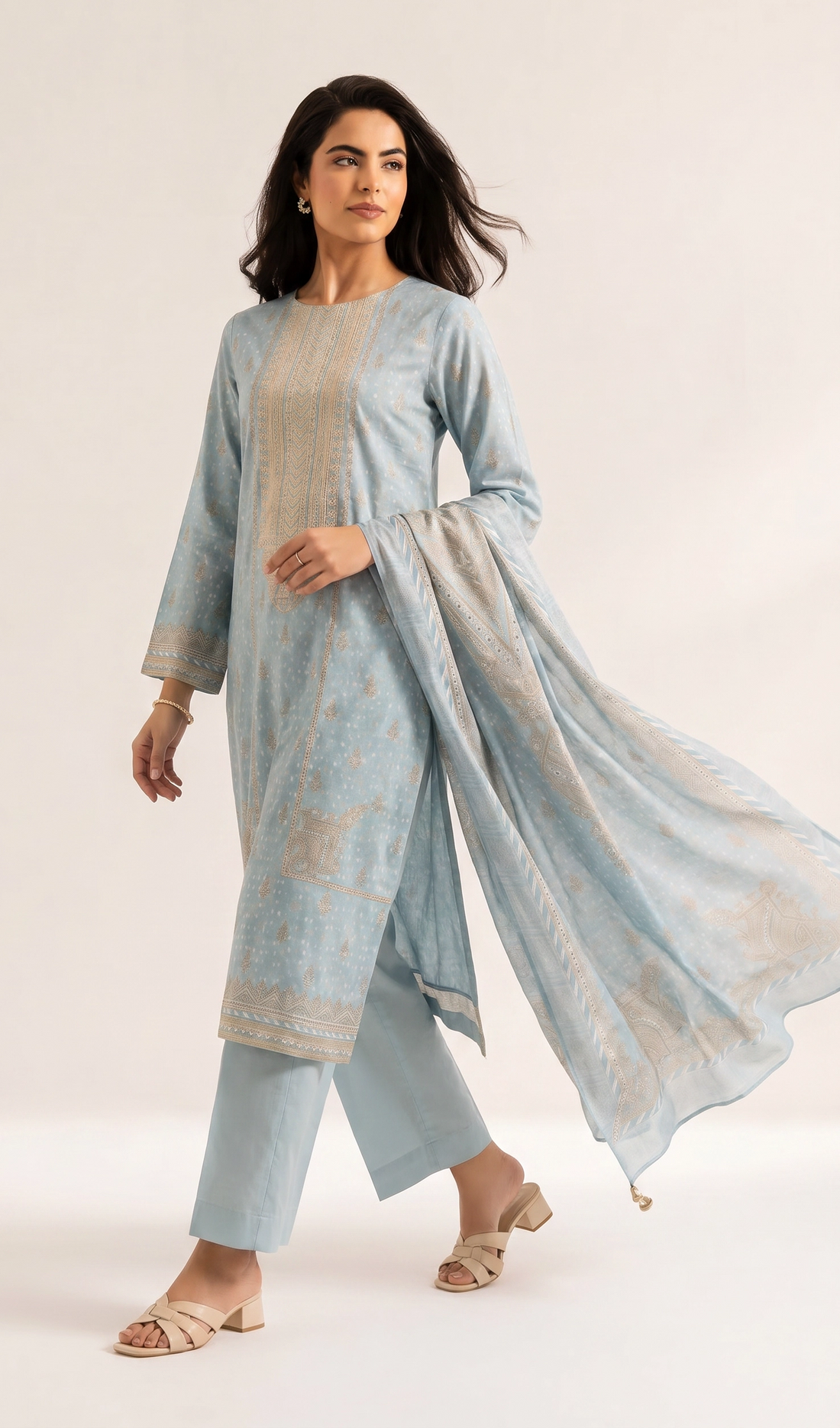 3 Piece - Digital Printed Embroidered Suit - 42501933