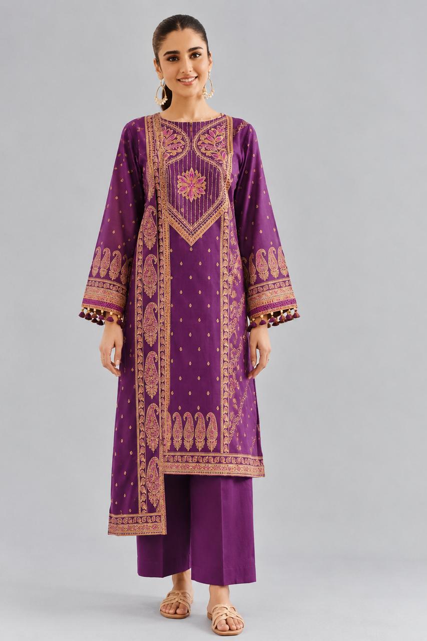 2 piece digital printed embroidered suit for women